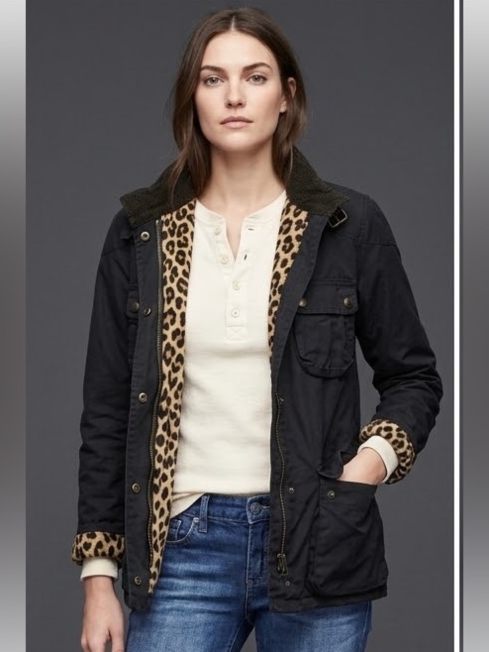 RARE Archival Denim & Supply Ralph Lauren Black Field Jacket Leopard L